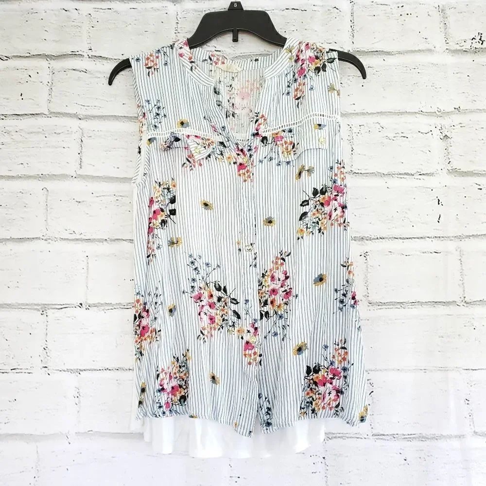 Ember floral button sleeveless shirt